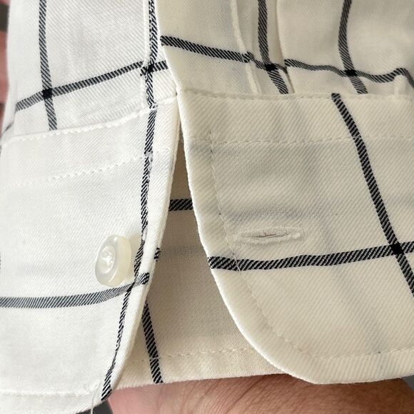 Talbots Petites Ivory and Charcoal Checkered Cotton Button up Blouse MP NWT - Picture 5 of 8